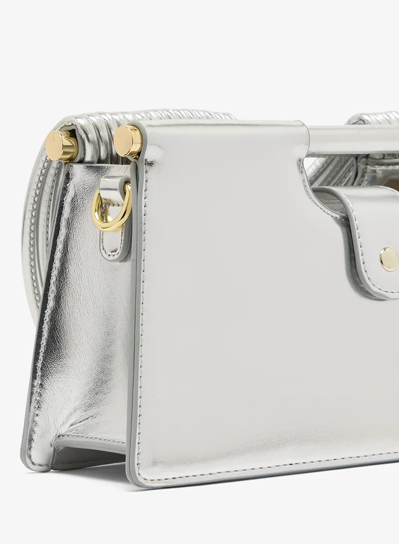 Ella Silver Textured Statement Clutch With Strap for Women | Best Price UAE